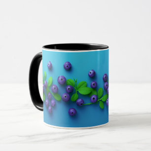 Caneca Padrão de Fruta Mirtilo Azul Fofo Elegante