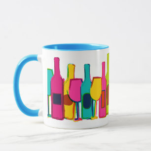 Caneca Padrão de garrafas de vinho coloridas fofas