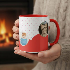 Caneca Padrão de Gatinhos Fofos e Corações Vermelhos Pers
