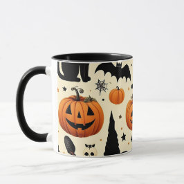 Caneca Padrão de Gato Preto e Abóbora com Tema de Hallowe