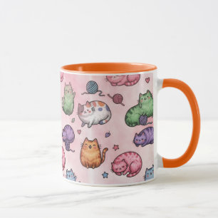 Caneca Padrão de Gatos Gorduchos Kawaii Coloridos