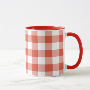 Caneca Padrão de Gingham Branco e Laranja