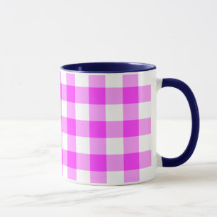 Caneca Padrão de Gingham Cor-de-Rosa e Branco
