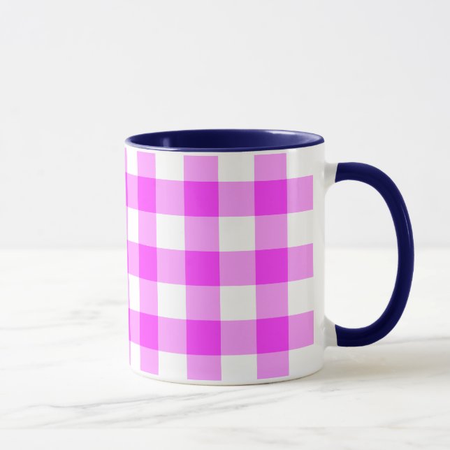 Caneca Padrão de Gingham Cor-de-Rosa e Branco (Direita)