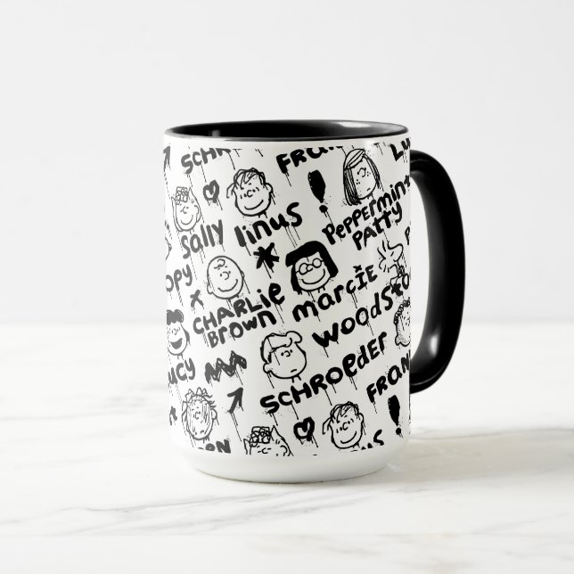 Caneca Padrão de Grafite de Caracteres de Pêssego (Frente Esquerda)