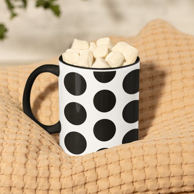 Caneca Padrão de Grandes Pontos Polka Pretos (Big Black Polka Dots Pattern Mug)