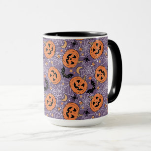 Caneca Padrão de Halloween do Jack-O-Lanterna Roxo