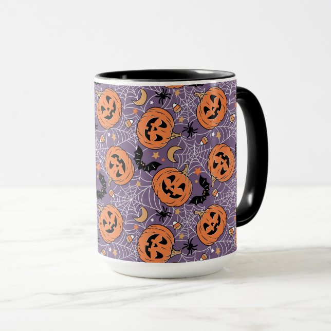 Caneca Padrão de Halloween do Jack-O-Lanterna Roxo (Frente Esquerda)