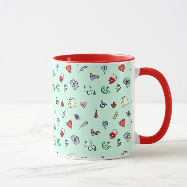Caneca Padrão de Ícone Médico Bonito (Direita)