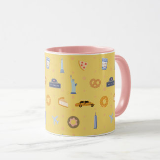 Caneca Padrão de Ícones e Marcos de NYC Divertidos Amarel