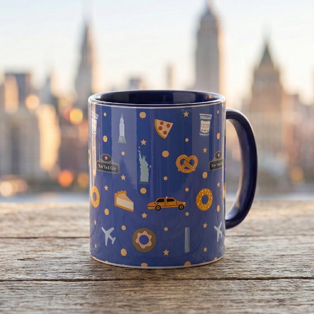 Caneca Padrão de Ícones e Monumentos Modernos de NYC em A (Criador carregado)