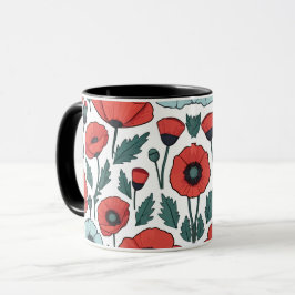 Caneca Padrão de Ilustração das Flores de Papoila Vibrant