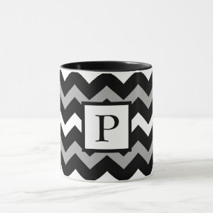 Caneca Padrão de Impressão Chevron Preto Branco e Cinza