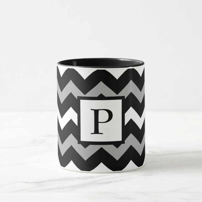 Caneca Padrão de Impressão Chevron Preto Branco e Cinza (Centro)