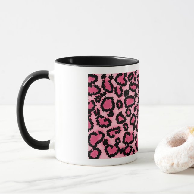 Caneca Padrão de impressão do Leopardo rosa e preto. (Com Donut)