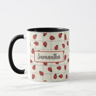 Caneca Padrão de joaninha fofa e nome personalizado em br