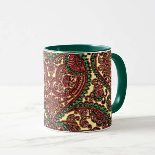 Caneca Padrão de joia vitoriano paisley boho vermelho (Frente Esquerda)
