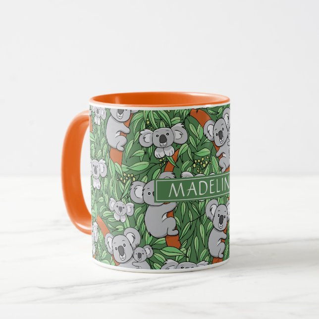 Caneca Padrão de Koala bonito personaliza o verde (Frente Esquerda)