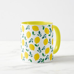 Caneca Padrão de Limão e Folhas Verdes