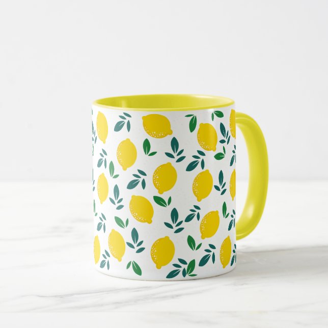 Caneca Padrão de Limão e Folhas Verdes (Frente Esquerda)