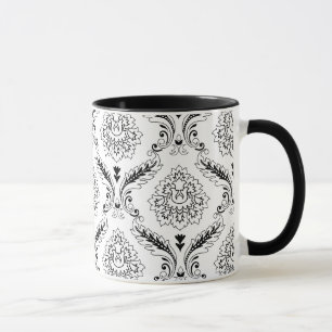 Caneca Padrão de Linha Damasko Rococó Preto no Branco