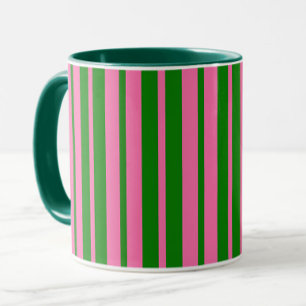 Caneca Padrão de Listras Elegantes Rosa e Verde Design