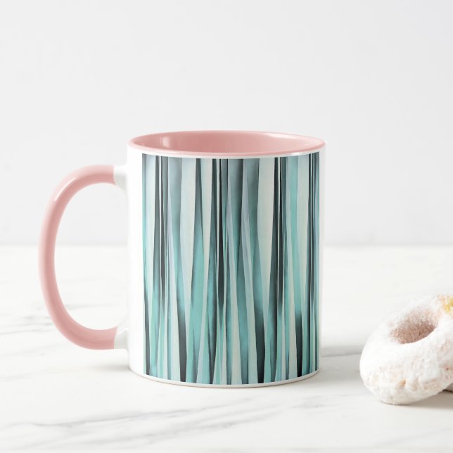 Caneca Padrão de Listras Onduladas Azul Ciano Oceano (Com Donut)