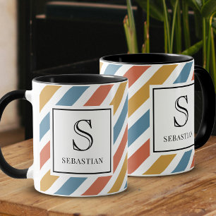 Caneca Padrão de Listras Personalizadas dos Anos 70 com M