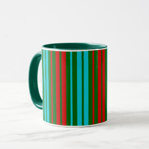 Caneca Padrão de Listras Verdes Vermelhas e Azuis