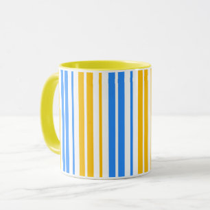Caneca Padrão de Listras Verticais Amarelas Azuis e Branc
