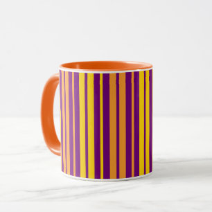 Caneca Padrão de Listras Verticais Amarelo Laranja e Roxo