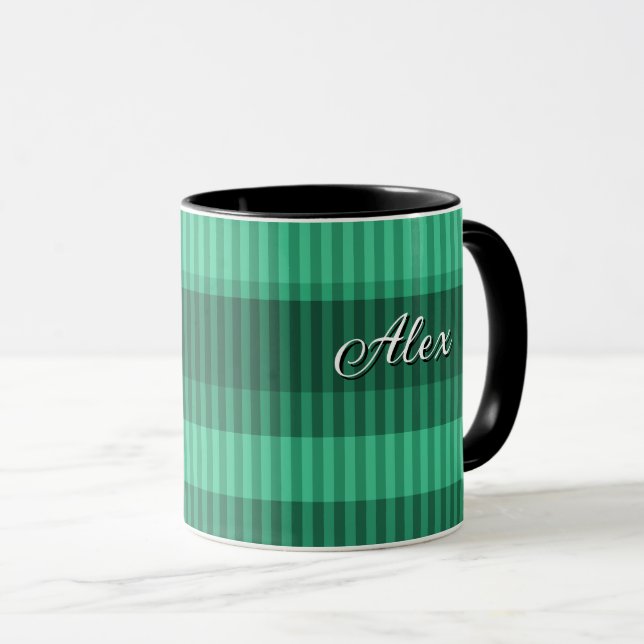 Caneca Padrão de listras verticais em tons verdes (Frente Esquerda)