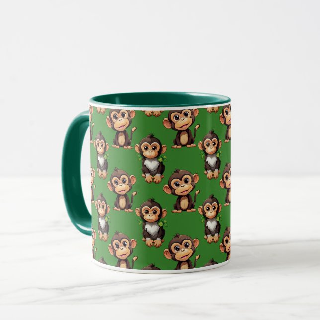 Caneca Padrão de Macaco em Verde  (Frente Esquerda)
