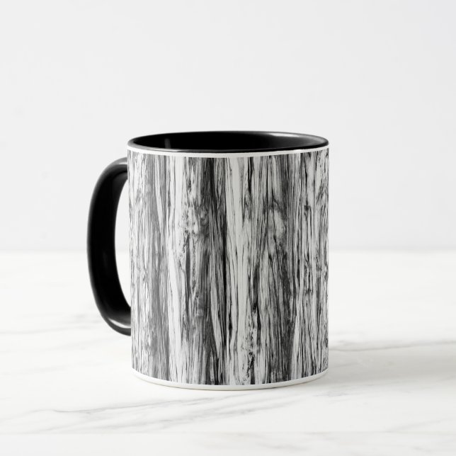 Caneca Padrão de madeiras secas - preto, branco e cinza (Frente Esquerda)