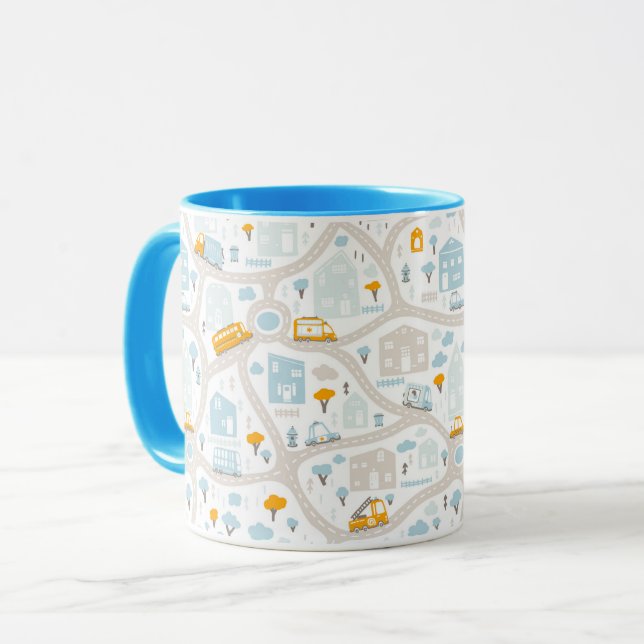 Caneca Padrão de Mapa de Vizinhança de Pastel Bonito (Frente Esquerda)