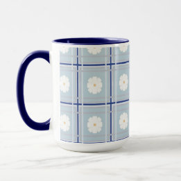 Caneca Padrão de Margarida de Xadrez Azul