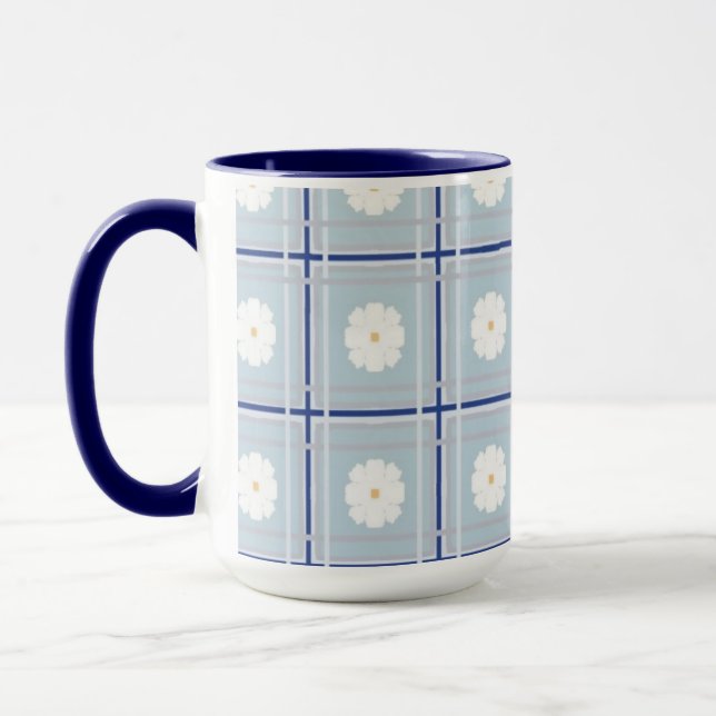 Caneca Padrão de Margarida de Xadrez Azul (Esquerda)