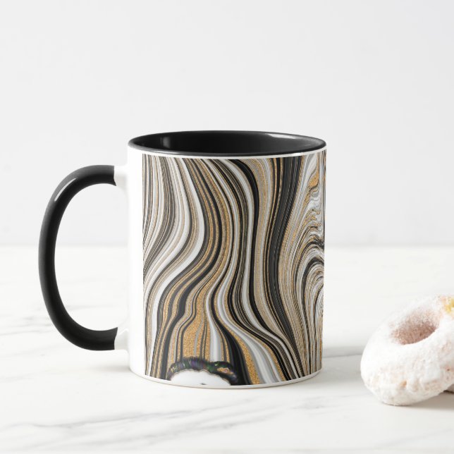Caneca Padrão de Mármore Dourado (Com Donut)
