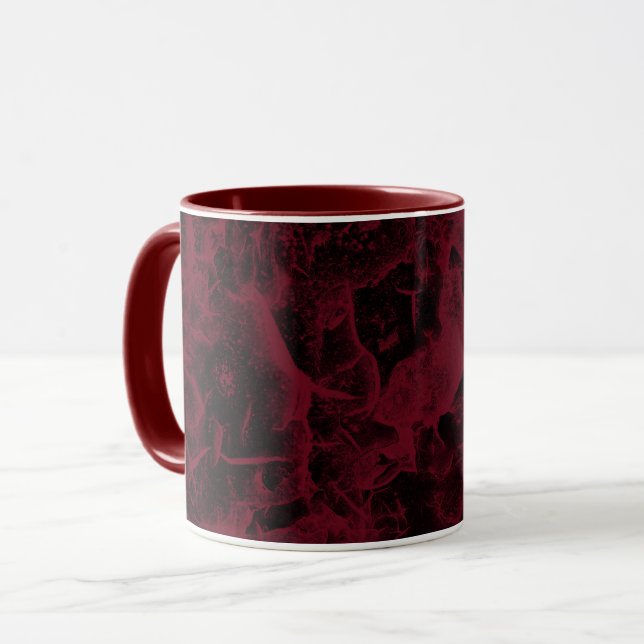 Caneca Padrão de mármore preto e vermelho. (Frente Esquerda)