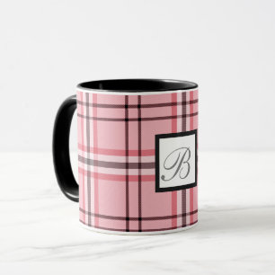 Caneca Padrão de moda xadrez rosa chique e cinza