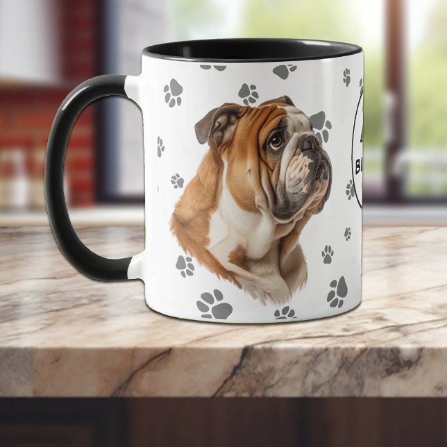 Caneca Padrão de Monograma de Amor Minha Pegada de Bulldo (Criador carregado)
