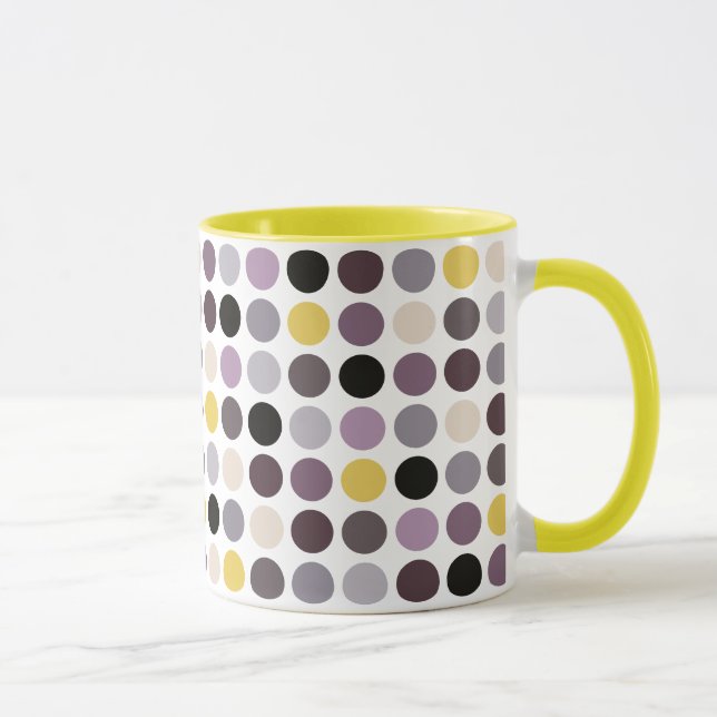 Caneca Padrão de monograma de bolinhas amarelas roxas mod (Direita)