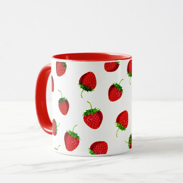 Caneca Padrão de Morango Vermelho (Frente Esquerda)