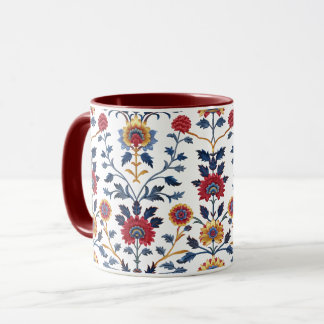 Caneca Padrão de Motif Floral Indiano Colorido Antiquado