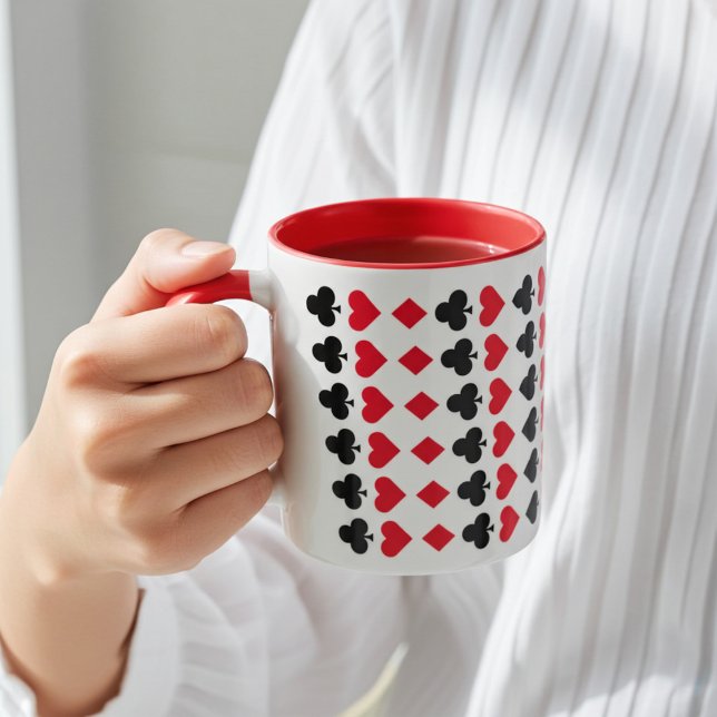Caneca Padrão de naipes de cartões de jogar vermelho e pr (Tea or coffee?)