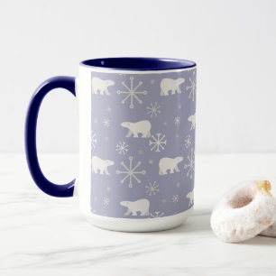 Caneca Padrão de Natal com ursos polares e flocos de neve