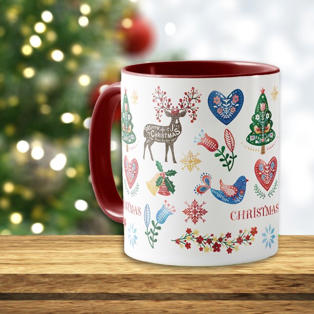 Caneca Padrão de Natal do Estilo Escandinavo Nórdico (Criador carregado)