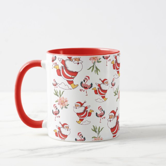 Caneca Padrão de Natal do Papai Noel Flamingo Tropical (Esquerda)