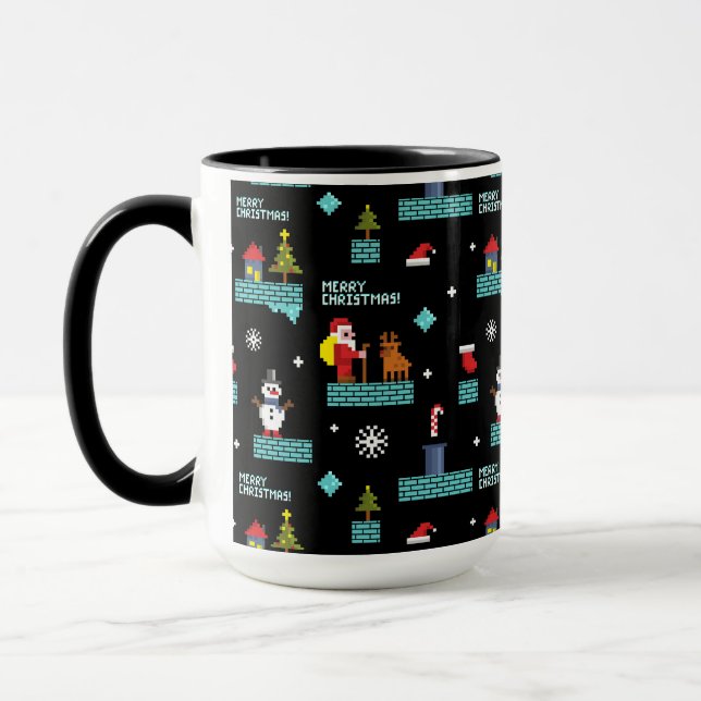 Caneca Padrão de Natal Merry Pixelado - Design retroativo (Esquerda)