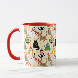 Caneca Padrão de Natal para Gatos Festivos